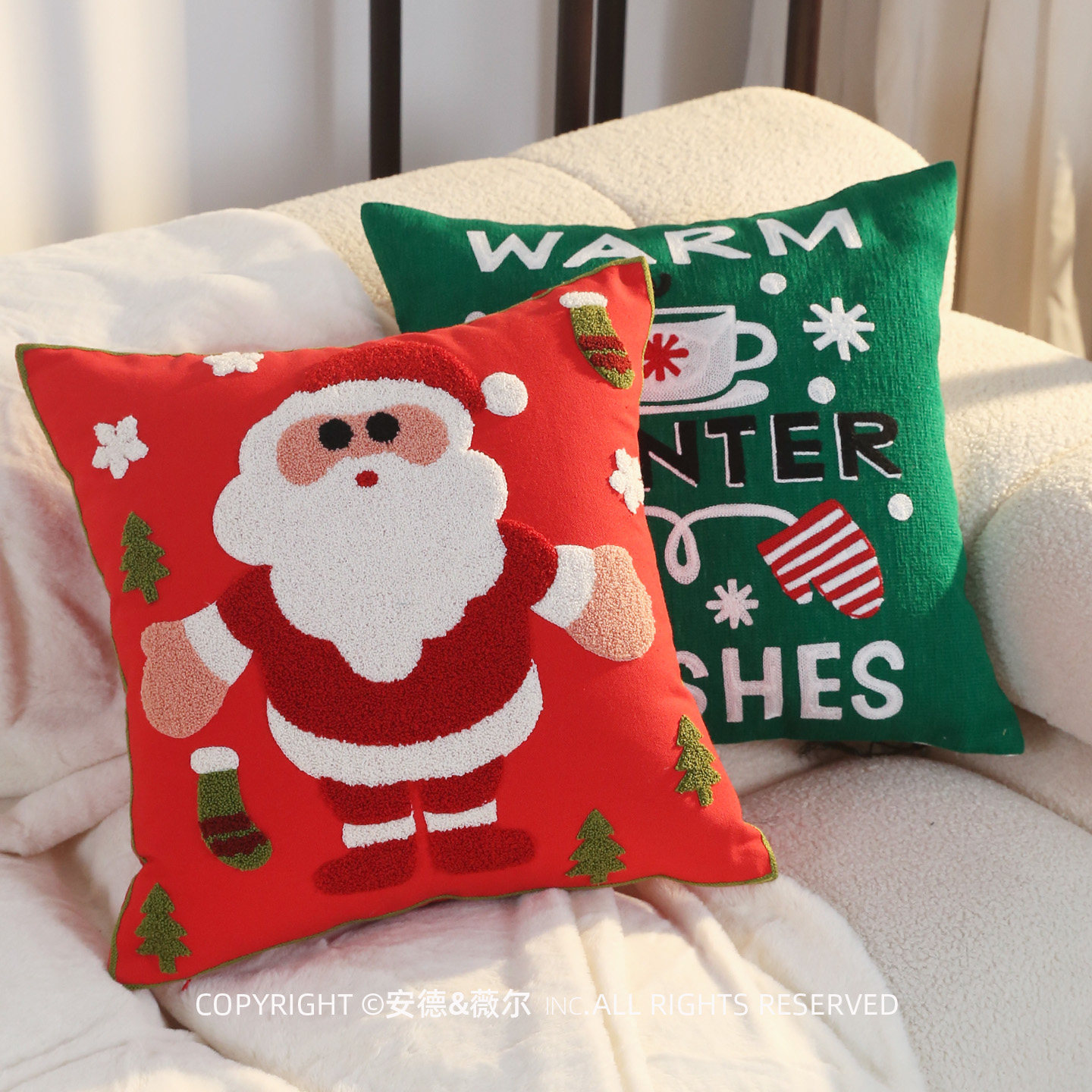 新年圣诞抱枕沙发含芯全棉绣花