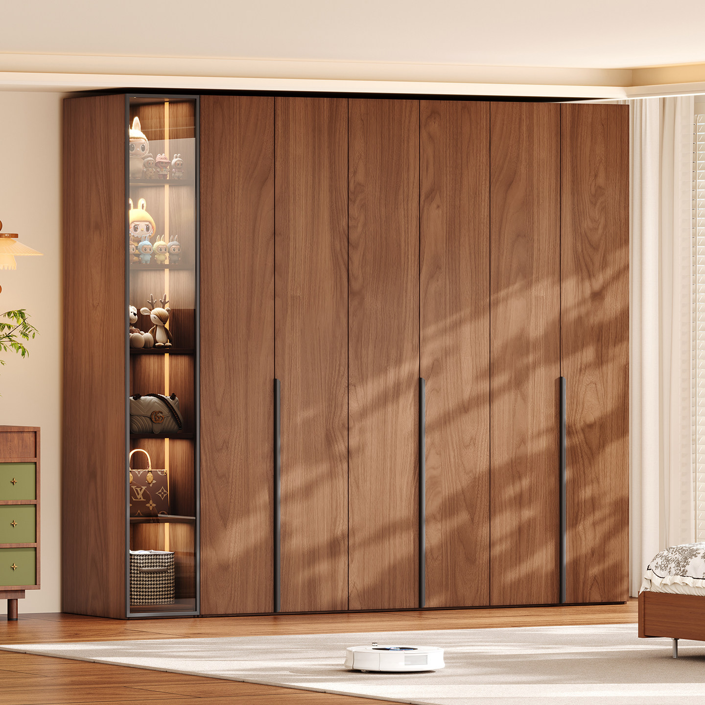 中古风全实木橡木衣家用卧室一门到顶6门收纳大衣橱带玻璃门边柜,住宅家具,自由组合衣柜,淘宝优惠券,粉丝福利购,淘宝优惠卷