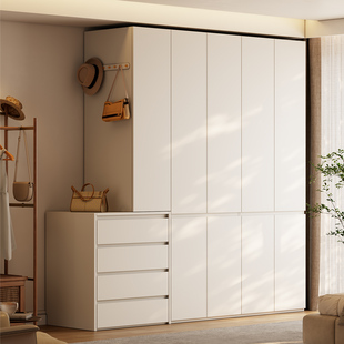 国补定制全实木橡木衣柜卧室家用新款 大衣橱 奶油风现代简约分段式