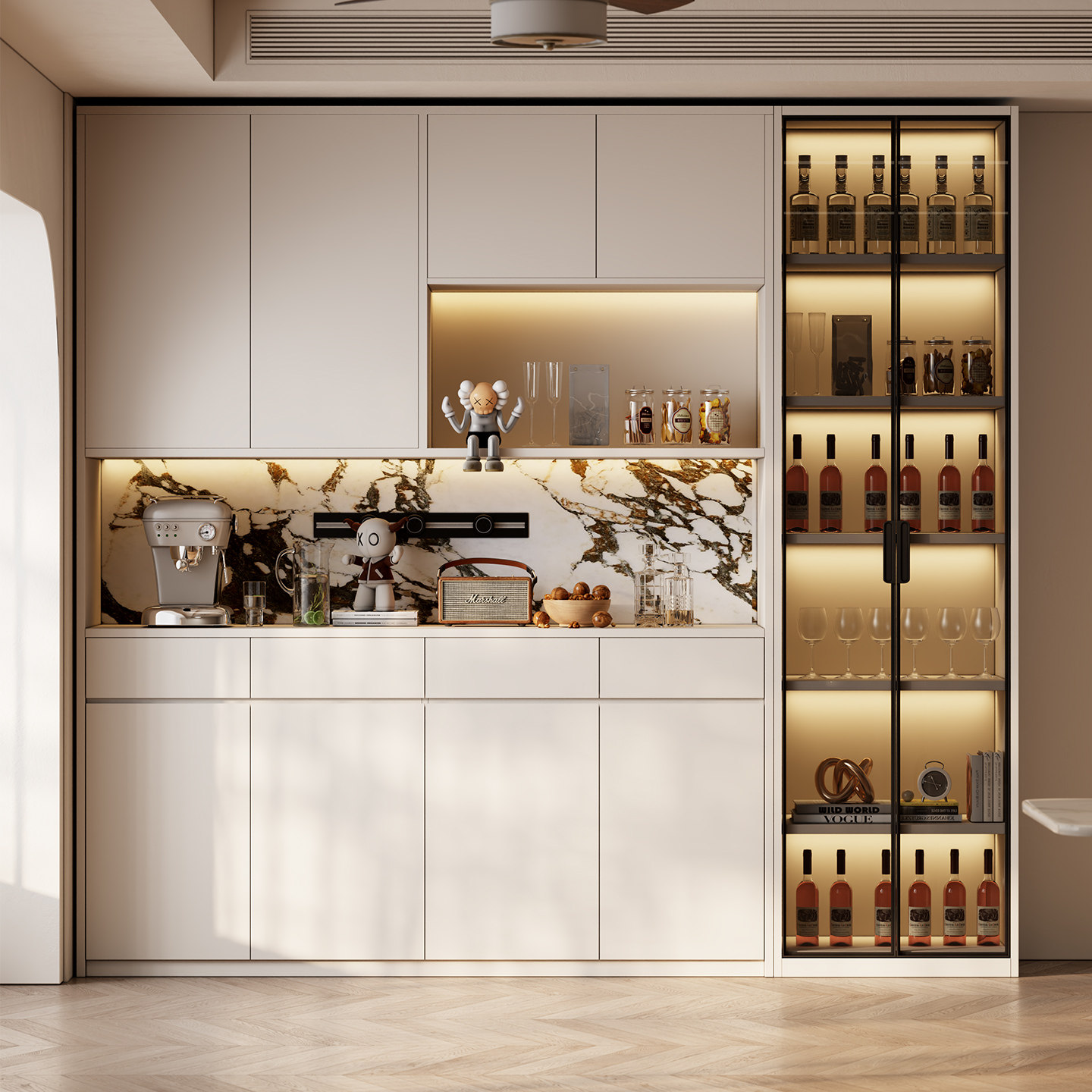 国补橡木定制实木餐边柜靠墙一体置物柜轻奢客厅餐厅大容量酒柜子