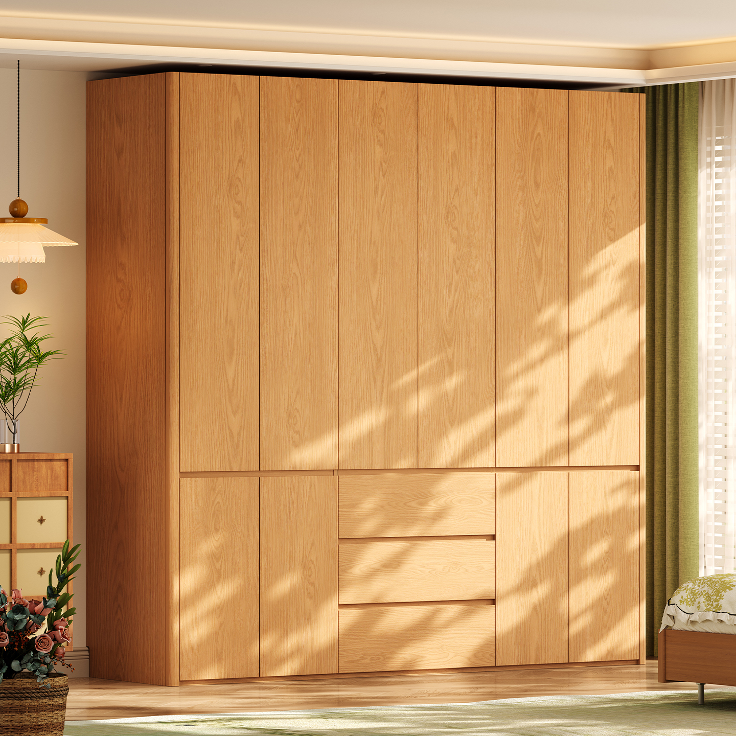 原木风实木衣柜橡木分段组合衣橱