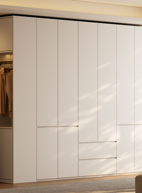 国补全实木橡木定制衣柜家用卧室小户型分段式大衣橱奶油风储物柜