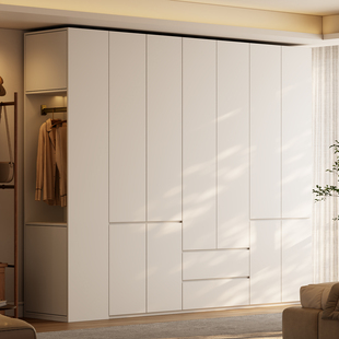 国补全实木橡木定制衣柜家用卧室小户型分段式大衣橱奶油风储物柜