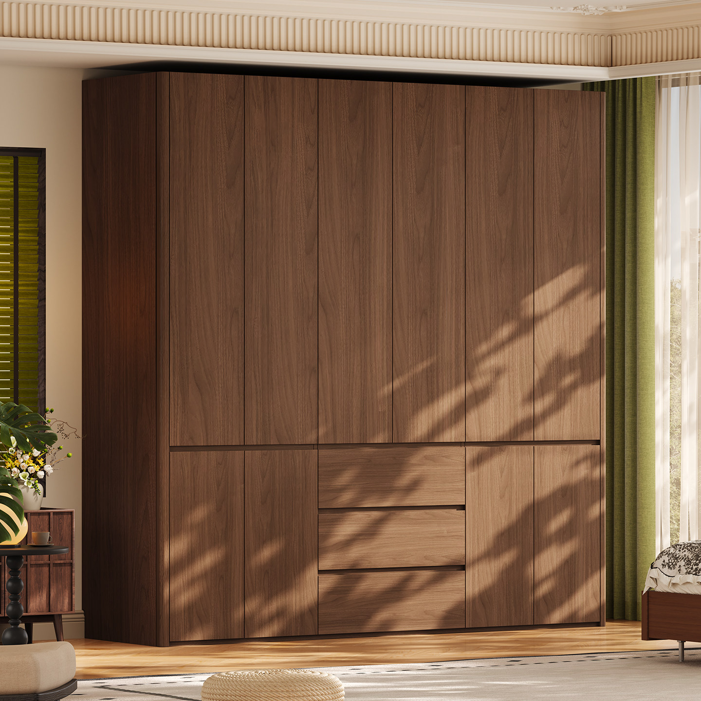 国补中古风全实木圆弧衣柜家用卧室小户型免拉手定制橡木收纳衣橱,住宅家具,独立衣柜,淘宝优惠券,粉丝福利购,淘宝优惠卷