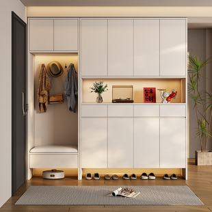 国补橡木定制全实木鞋柜家用门口一体靠墙入户玄关柜储物满墙柜