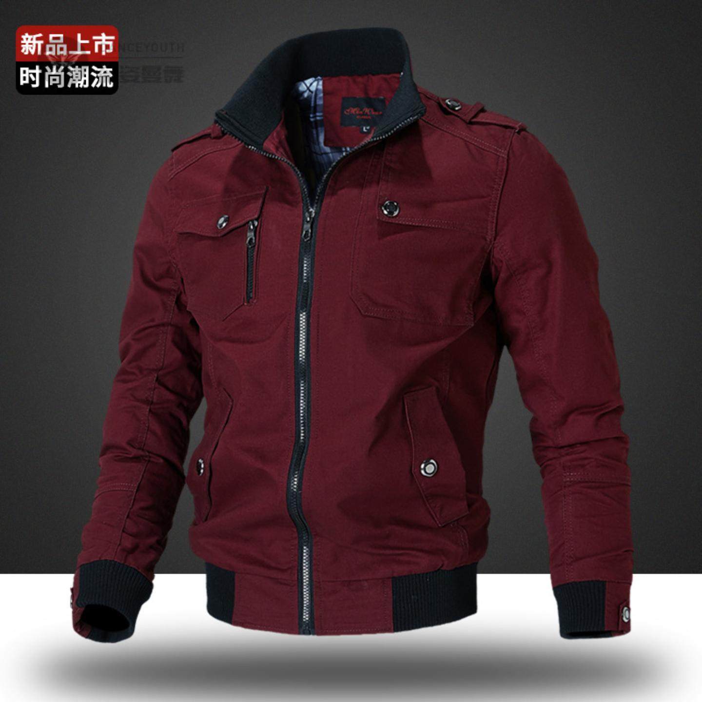 2025立领夹克外套水洗棉军工装肩章夹克男