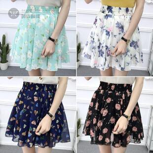 碎花短裙高腰松紧高腰显瘦裤 雪纺小清新半身裙裙裤 韩版 2025夏季