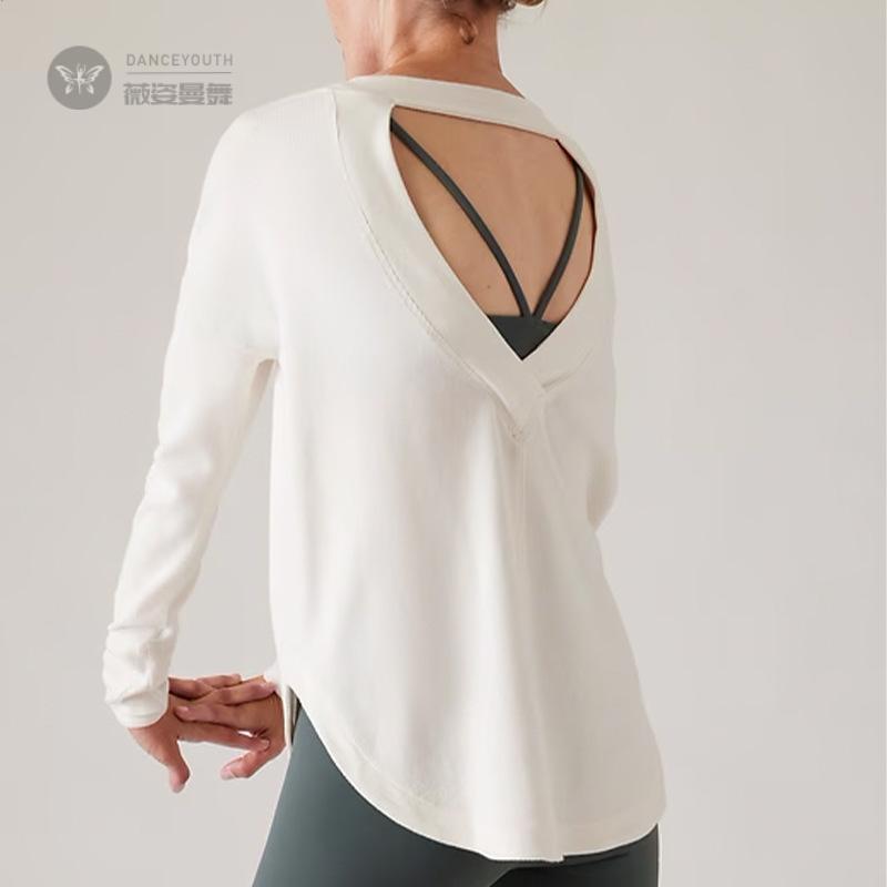 秋冬宽松休闲健身衣镂空露背长袖