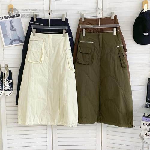 加厚夹棉工装裙高腰保暖