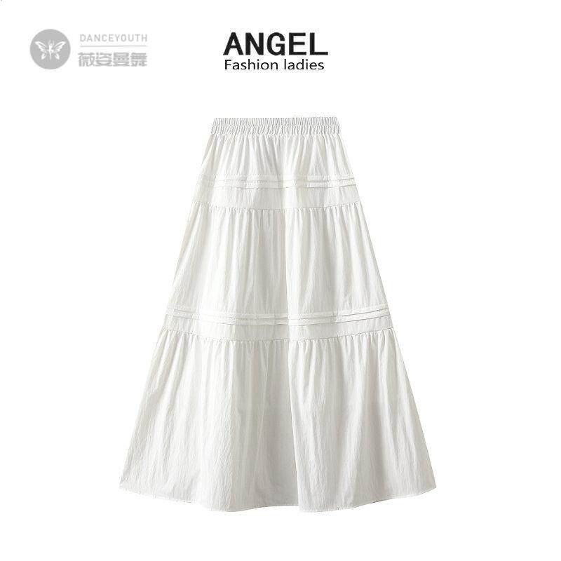 白色拼接半身裙女春季2025新款百搭显瘦高腰中长款a字裙2505