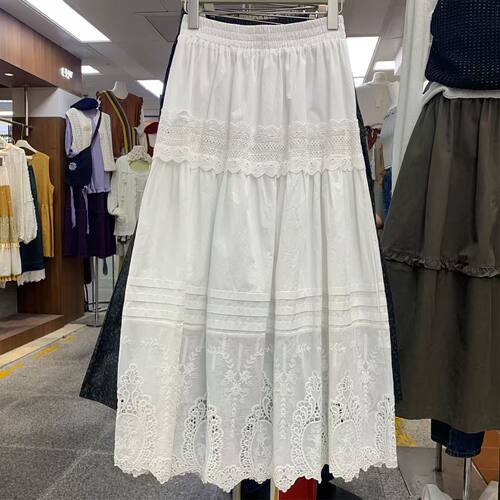 法式甜美刺绣花边白色半身裙女裙
