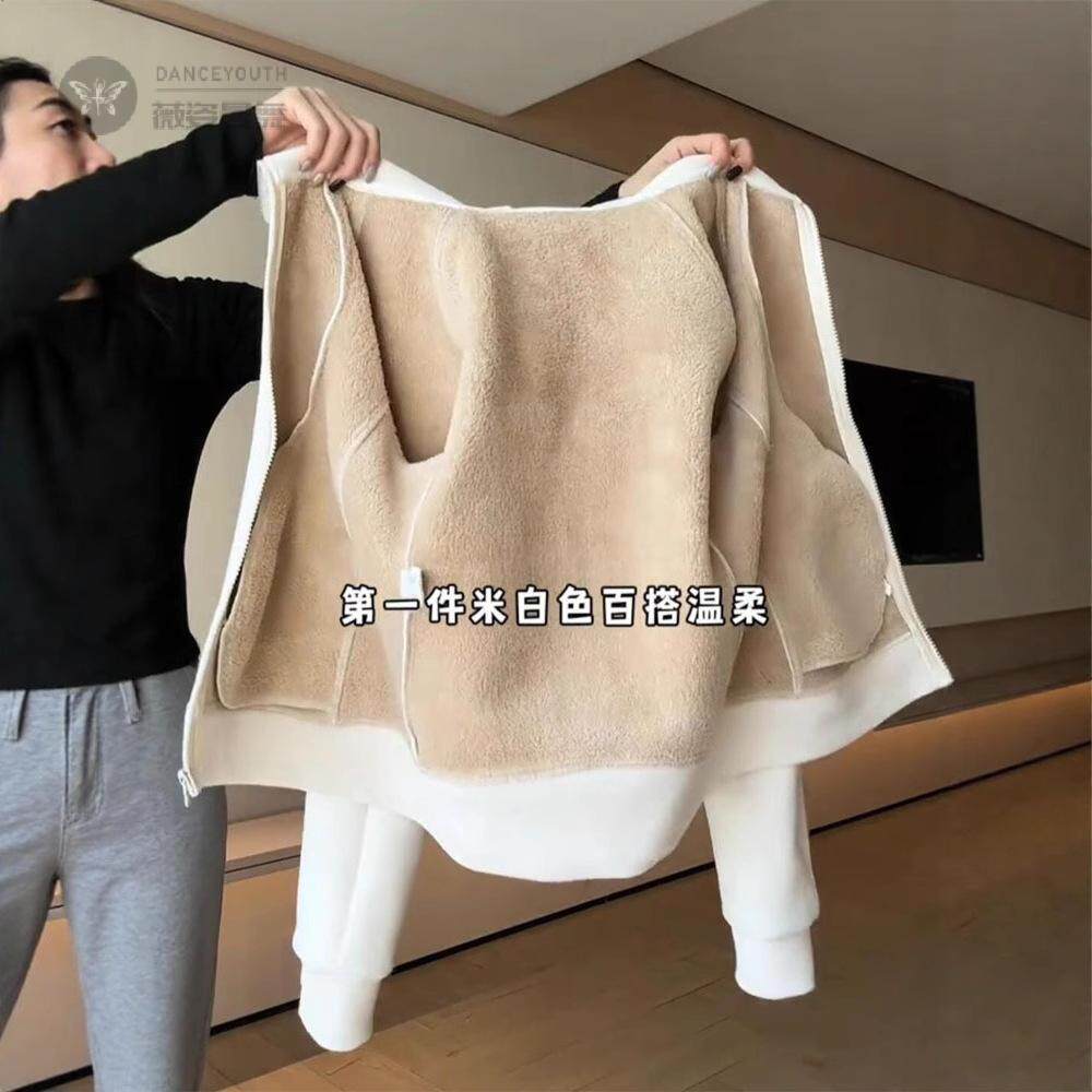 修身摇粒绒外套女秋冬加绒加厚连帽卫衣保暖冲锋衣内胆上衣