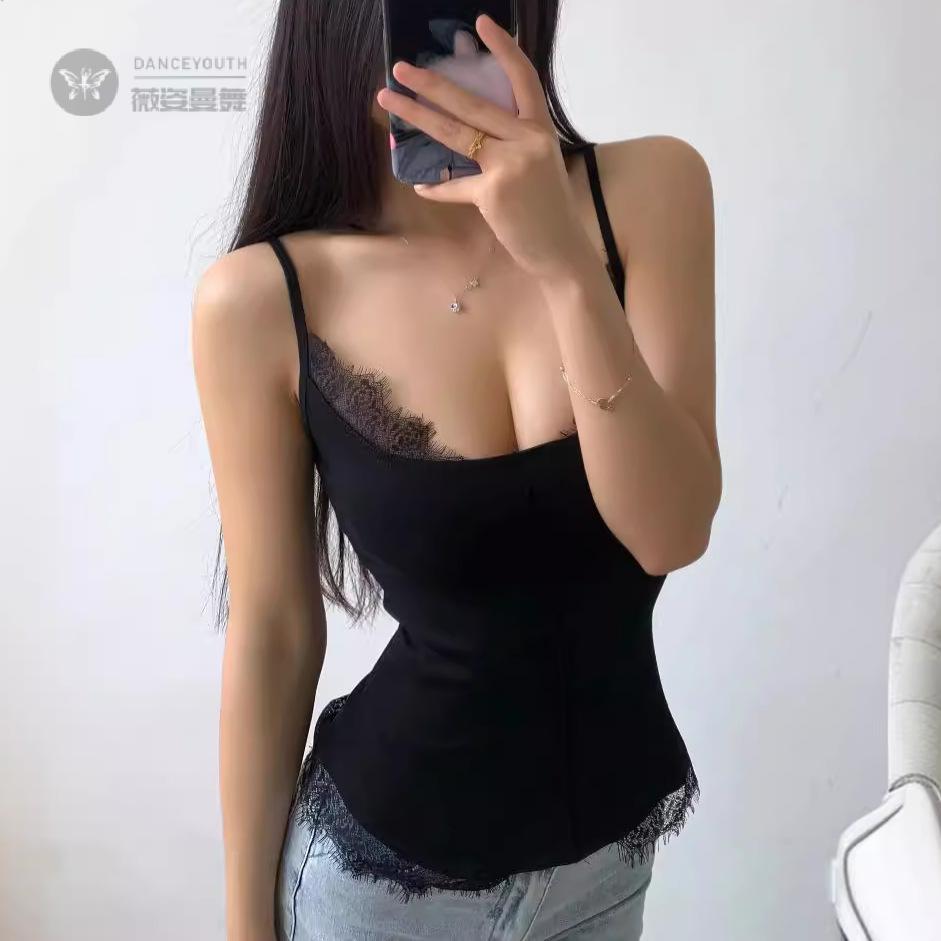 2024夏季辣妹纯欲风修身蕾丝边女