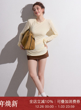 Moxiebabe休闲套装纯色简约长袖T恤女秋季高腰显瘦半身短裙两件套