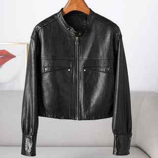 进口油蜡绵羊皮欧货真皮皮衣女款2026新酷飒风短款高腰真皮夹克