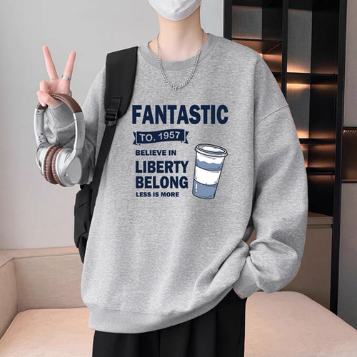 纯棉秋冬加绒圆领卫衣男潮牌字母