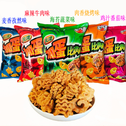 休闲零食天津辈儿香加蛋比萨卷狗牙儿烧烤锅巴膨化食品麻辣牛肉味