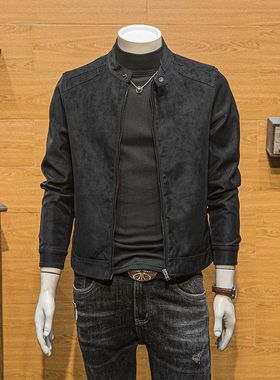 春秋季立领皮衣男士加绒外套2025新款潮流修身冬装简约机车皮夹克