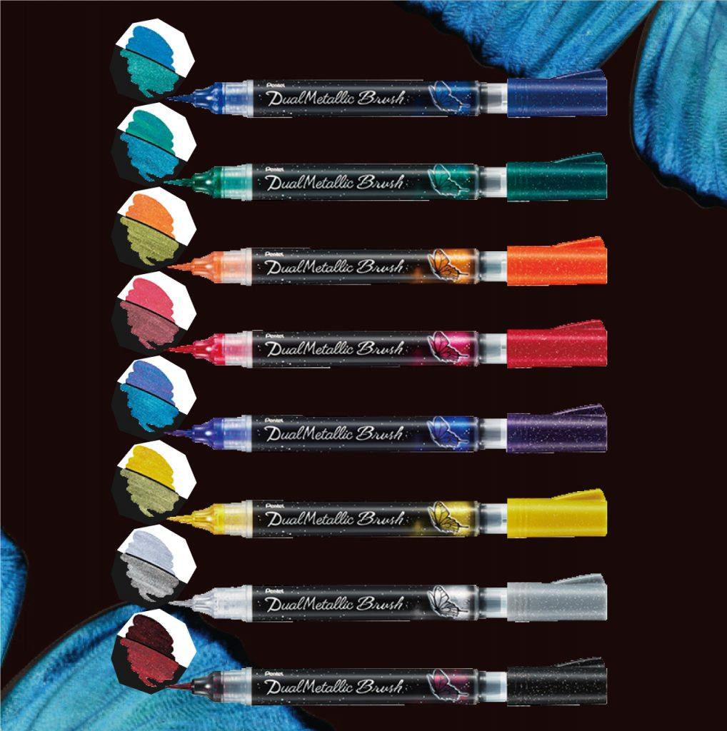 纵向书写 日本pentel派通l蝴蝶软头按动彩色毛笔绘画brush勾线笔