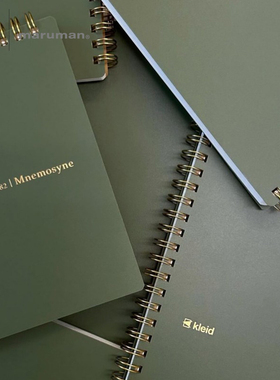 纵向书写 日本满乐文记忆女神kleid限定橄榄绿金属线圈方格笔记本