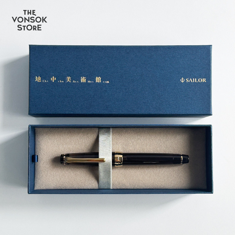 日本SAILOR写乐＆地中美术馆联名钢笔14金尖透明琥珀色笔身书写