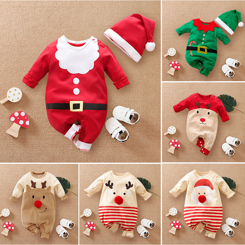2025秋冬红色婴儿连体衣圣诞老人衣服跨境喜庆男女宝宝圣诞节服装