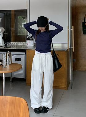 DRIZZLE 白色工装裤女春秋新款酷飒风伞兵裤休闲纯棉裤子降落伞裤