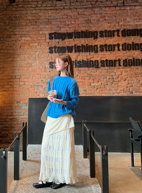 DRIZZLE 白色法式蕾丝蛋糕裙女秋冬新款长裙花边加厚百搭半身裙