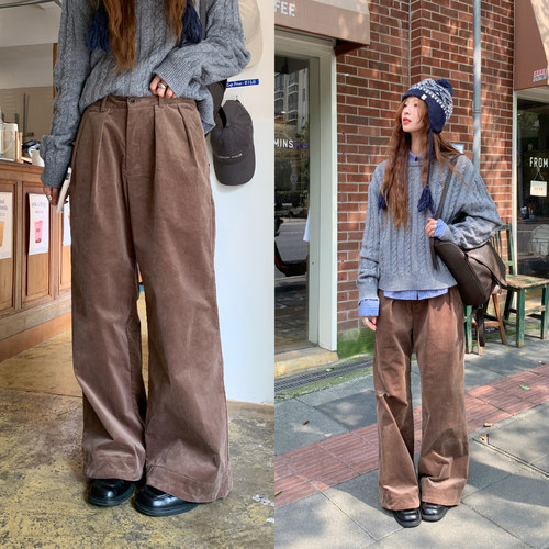 DRIZZLE复古棕色休闲裤女