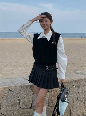 DRIZZLE 黑色气质针织马甲女2025新款圆领叠穿无袖毛衣背心