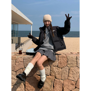 DRIZZLE 黑色短款羽绒服女冬季2025新款韩系设计感白鸭绒加厚外套