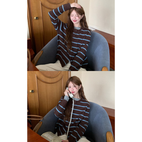DRIZZLE棕色条纹针织衫女