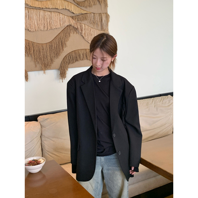 DRIZZLE 黑色西装外套女春季2026新款韩系宽松休闲气质高级感上衣