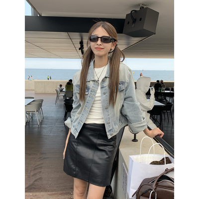 DRIZZLE皮裙短裙质感A字