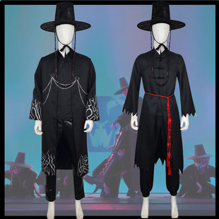 K-POP：猎魔女团cosplay沙加男孩秦宇cos男团贝比黑色打歌服套装