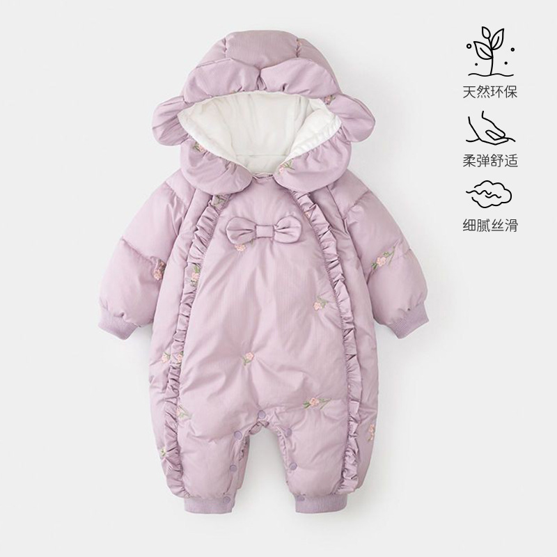 婴儿夹棉外出服秋冬款200克连帽棉服 宝宝连体衣加厚加绒保暖外套