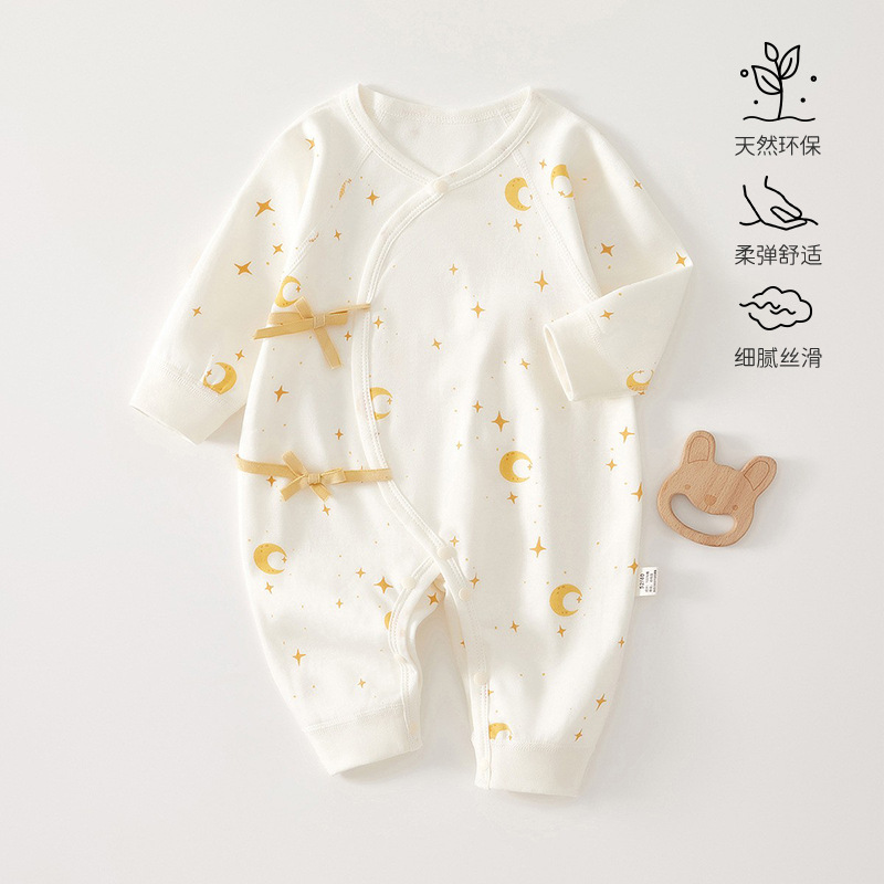 安阳婴童装婴儿连体衣满印系带蝴蝶衣宝宝睡衣无骨爬服纯棉和尚服
