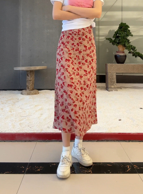 娜睿佳品ANLI复古油画风情玫瑰碎花半身裙百搭气质长裙2024年新款