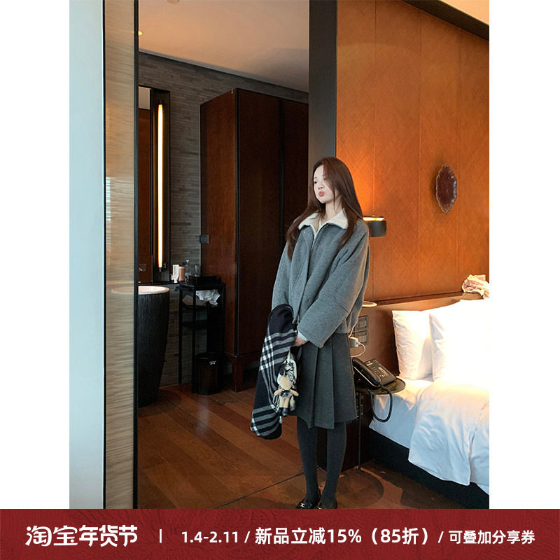 Cactishop英时区 休闲复古羊羔毛翻领毛呢短款外套女秋冬宽松加厚,女装/女士精品,短外套,淘宝优惠券,粉丝福利购,淘宝优惠卷