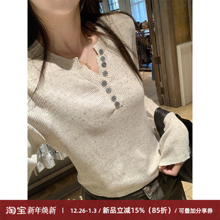 毛衣 女韩系坑条显瘦内搭打底衫 Cactishop燕麦可可 杂色亨利针织衫