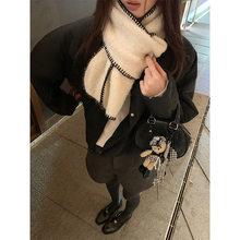 Cactishop香里香气 小香风羊毛撞色围巾女柔软锁边工艺保暖围脖