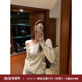 Cactishop韩女滤镜 纯欲风斜肩露肩小心机针织衫2026新款漂亮上衣
