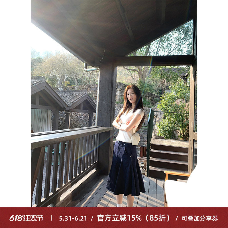 Cactishop苏黎世 原牛复古百搭不规则分割显瘦半身裙女牛仔鱼尾裙