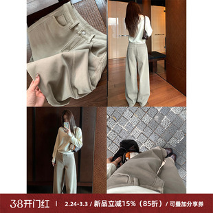 Cactishop奶咖色 加绒休闲弯刀裤女秋冬高腰宽松显瘦阔腿牛仔长裤