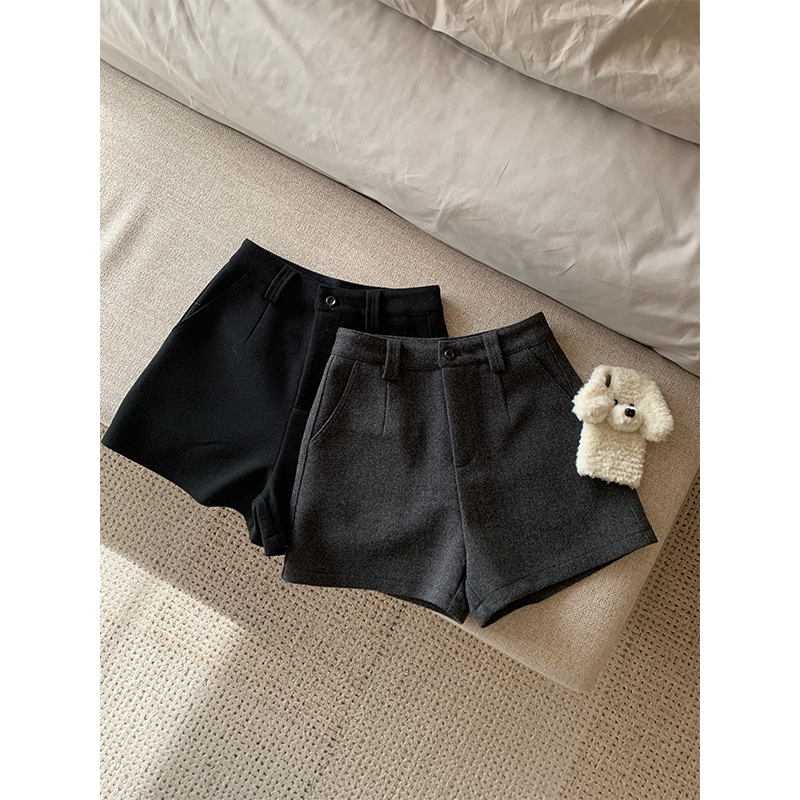简约休闲羊毛呢短裤女韩系A字版