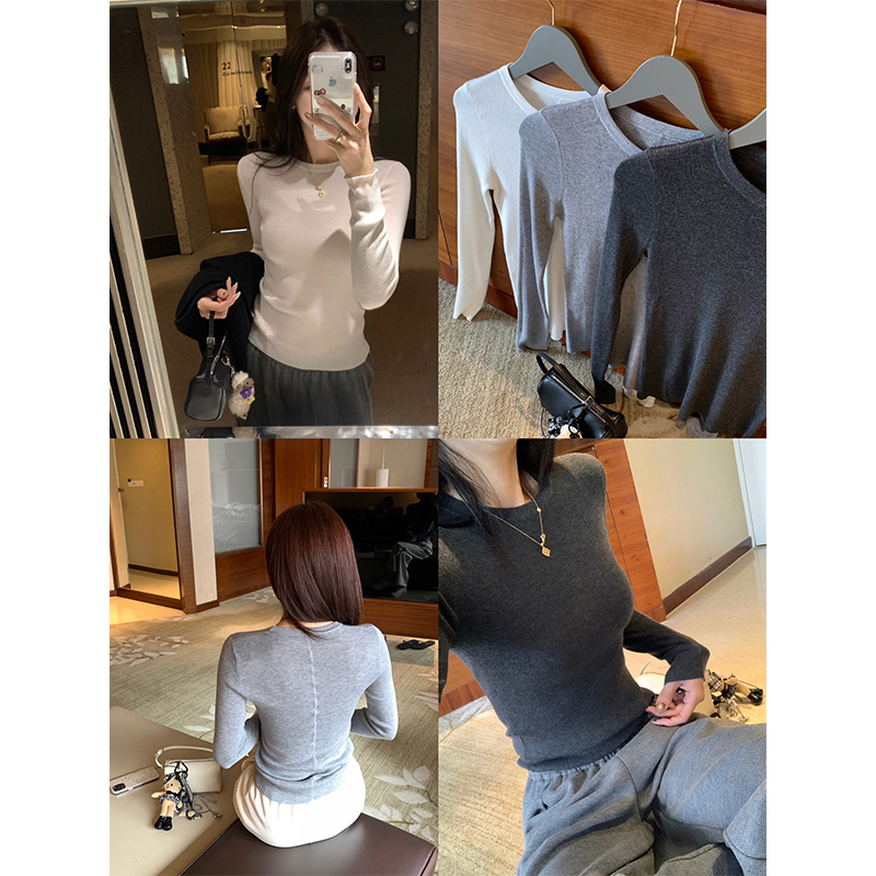 简约圆领羊毛针织衫女修身显瘦