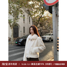 Cactishop小糯米 羊羔毛皮毛一体环保毛领外套女秋冬气质保暖皮草