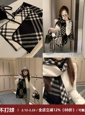 Cactishop新年氛围感拉满 披肩女围巾冬季美拉德复古黑色格纹围脖