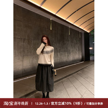 Cactishop南韩欧尼 miu系松紧腰毛呢半身裙女秋冬百搭氛围花苞裙