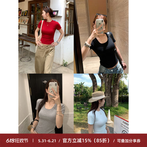 纯色修身短袖T恤女简约正肩上衣